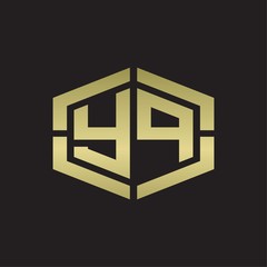 YP Logo monogram with hexagon shape and piece line rounded design tamplate on gold colors