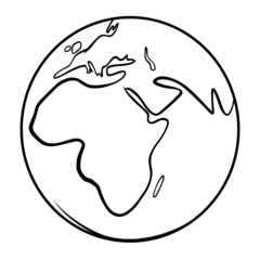 Black and white cartoon earth globe
