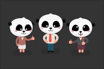 Cute people with panda head: vector illustration