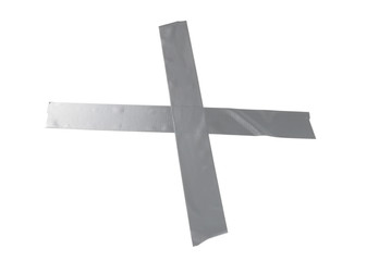 Silver scotch tape pieces isolated on white background.