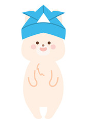 兜をかぶったうさぎのイラスト