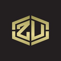 ZU Logo monogram with hexagon shape and piece line rounded design tamplate on gold colors