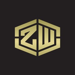 ZW Logo monogram with hexagon shape and piece line rounded design tamplate on gold colors