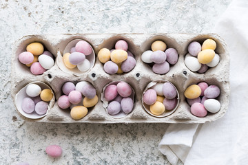 Easter composition with chocolate eggs
