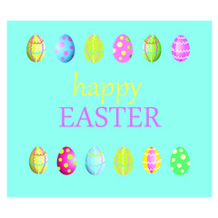 Happy easter greeting card with colored eggs