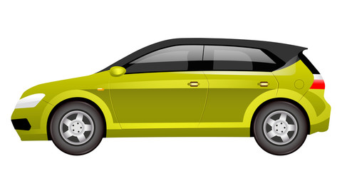 Green hatchback cartoon vector illustration. Family friendly vehicle flat color object. Comfortable cuv car side view. Spacious personal transport, modern automobile isolated on white background