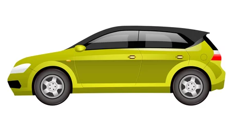 Papier Peint photo autocollant Course de voitures Green hatchback cartoon vector illustration. Family friendly vehicle flat color object. Comfortable cuv car side view. Spacious personal transport, modern automobile isolated on white background