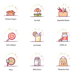  Food and Beverages Flat Icons Pack 