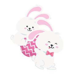 cute rabbits with egg easter isolated icon vector illustration design