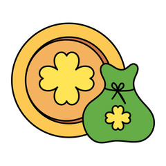 bag and coin with clover isolated icon vector illustration design