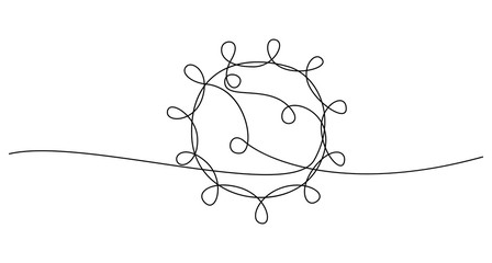 COVID-19 continuous line symbol. Concept Coronavirus, virus silhouette, corona virus inscription one single line on a white background, line drawing, vector illustration. - obrazy, fototapety, plakaty