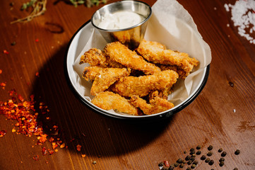 Spicy Deep Fried Breaded Chicken Wings with sause