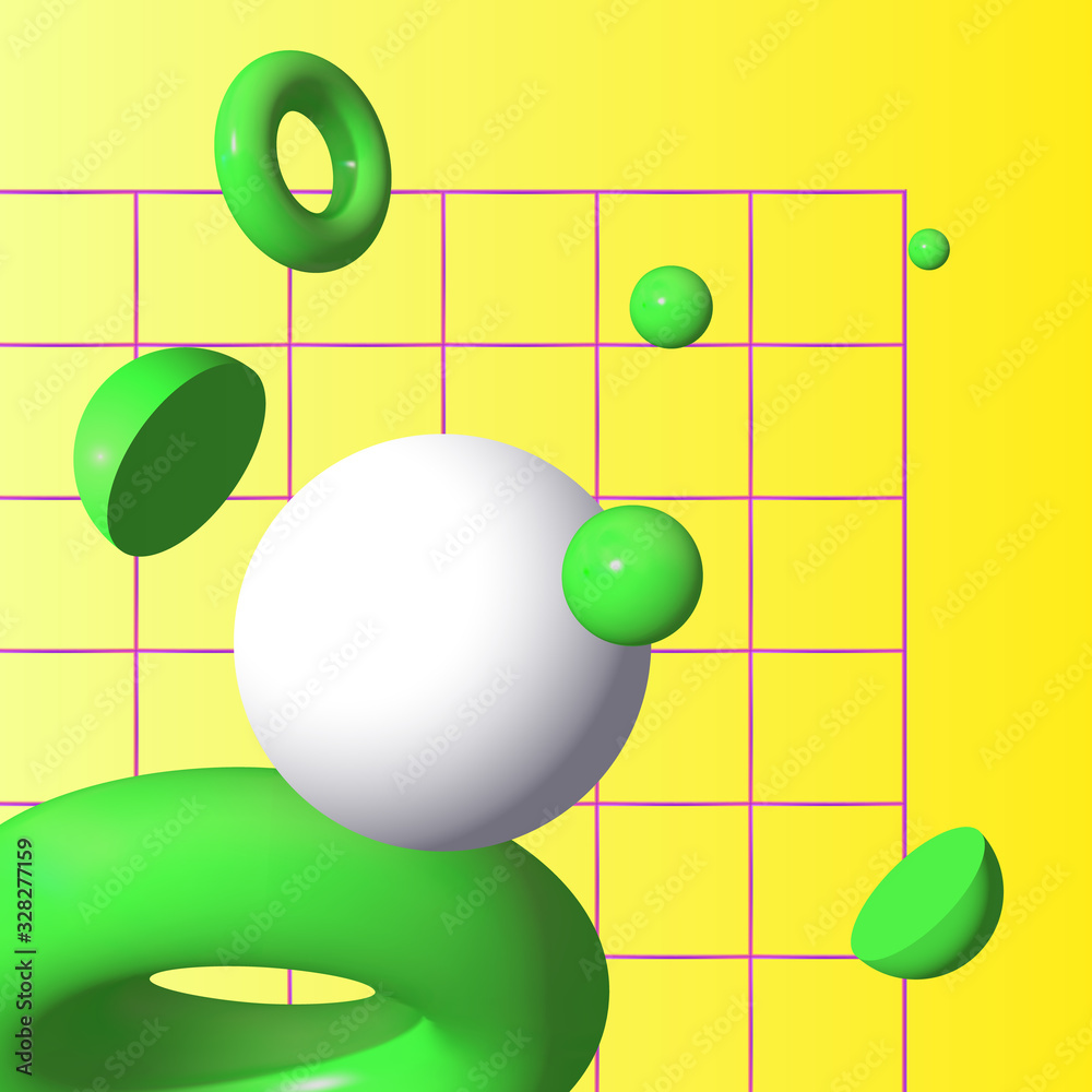 Aufkleber 3D shapes or abstract design elements falling in trendy colorful surreal background