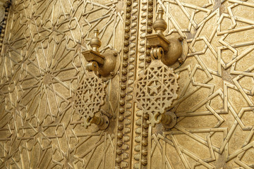 Detailed view of the brass gate at the Royal Palace of Fes