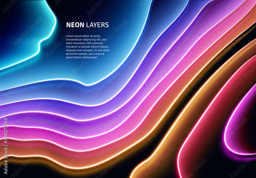 Aufkleber neon glass layers stacked with reflections for 80s or 90s styled abstract background in synthwave, r