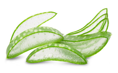Aloe vera slice on white background.