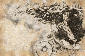 Fototapeta na wymiar black and white pencil sketch style and abstract illustration of Pesah celebration concept (jewish Passover holiday)
