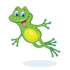 Little happy frog is jumping. In cartoon style. Isolated on white background. Vector illustration.