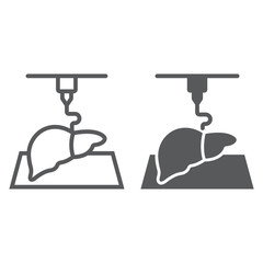 3D bioprinting line and glyph icon, technology and medicine, medical printer sign, vector graphics, a linear pattern on a white background, eps 10.