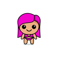 cute kawaii girl bikini character logo icon design vector illustration