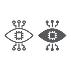 Bionic contact lens line and glyph icon, technology and eye, bionic eye sign, vector graphics, a linear pattern on a white background, eps 10.