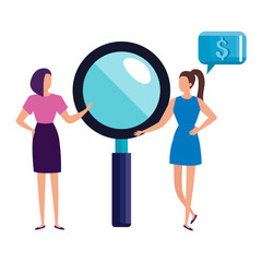 Fototapeta premium business women with magnifying glass vector illustration design