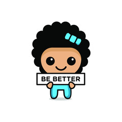 cute kawaii girl feminist campaign character logo icon design vector illustration