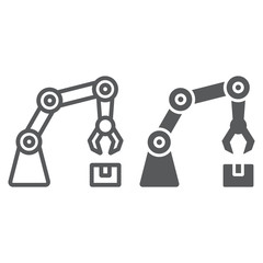Robotic arm line and glyph icon, technology and machine, mechanical arm sign, vector graphics, a linear pattern on a white background, eps 10.