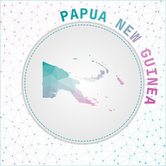 Vector polygonal Papua New Guinea map. Map of the country with network mesh background. Papua New Guinea illustration in technology, internet, network, telecommunication concept style.