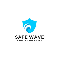 Creative luxury abstract sea water wave on shield logo icon template