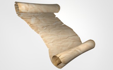 Old scroll of parchment. On white background. 3D rendering