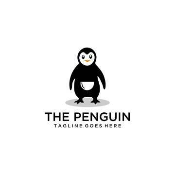 Illustration of cute cartoon penguin  logo design sign template.