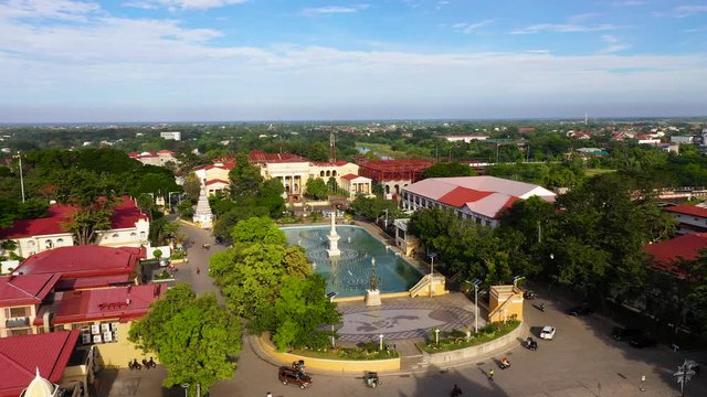 Plaza Salcedo, Dancing Fountain, at Vigan City, Philippines. City landscape in sunny weather.