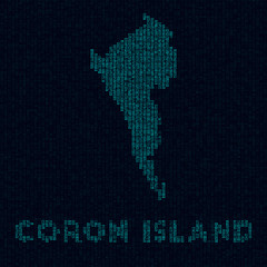 Coron Island tech map. Island symbol in digital style. Cyber map of Coron Island with island name. Charming vector illustration.