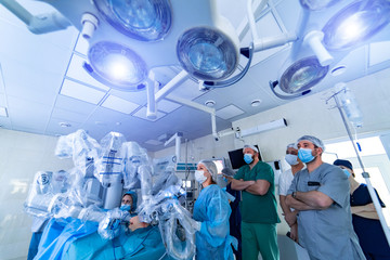 Robotic Surgery. Medical operation involving robot. Medical robot.