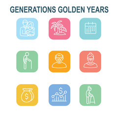 Generations - Golden Years Icon Set with retirement calendar , money, etc