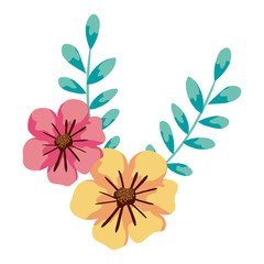 cute flowers with branches and leafs vector illustration design