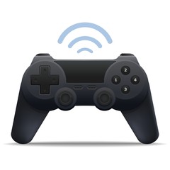 Game controller or game pad wireless for control computer and console video games. Gamepad wireless controller black isolated on white background.