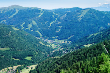 Panoramic view of mountains and blue sky in Bad Kleinkirchheim of Austria