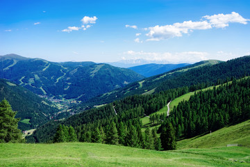 Panoramic view of mountain and blue sky in Bad Kleinkirchheim in Austria