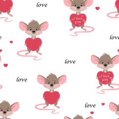 Seamless pattern with cute cartoon mouse in flat style. Vector illustration