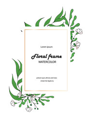 Botanical flower frame with wild leaves and flowers with space for your text for invitation cards, birthdays, weddings, templates, banners, etc.