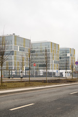A modern hospital complex in Kommunarka accepts patients with suspected coronavirus. vertical photo. Kommunarka is the name of a Russian city