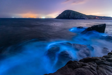 Fototapeta premium Seaside, beautiful starry sky and blue waves