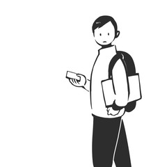 パソコンとスマホを持った男性