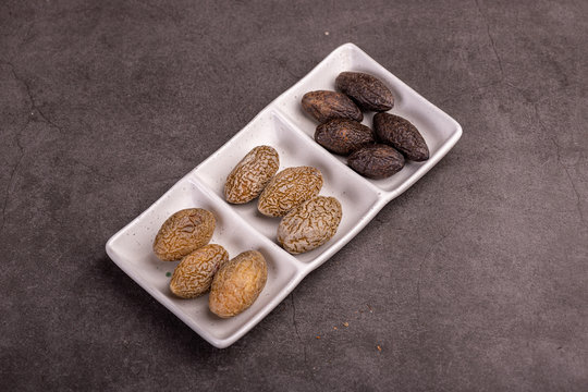 Pickled olives on a white plate