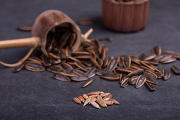 Roasted sunflower seeds in the dark