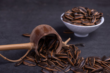 Roasted sunflower seeds in the dark