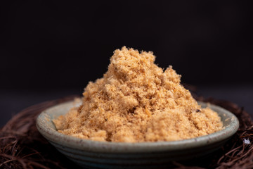 Indoor dark background dried meat floss