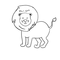 sketch funny cartoon lion. black white Isolated objects.Hand drawn vector illustration Concept for children. Cute cartoon lion. Vector Illustration.
